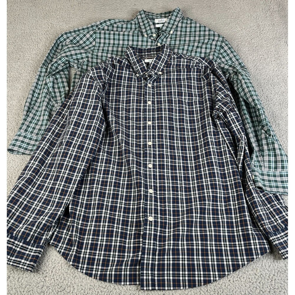 LOT OF 2 CROFT & Barrow Shirt Mens XL Blue Green  Button Down Easy Care Pocket